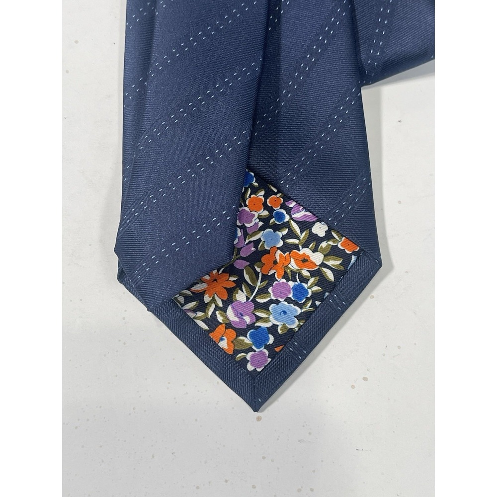 Belinda Firenze Made in Italy Blue Striped Floral Tip Necktie
